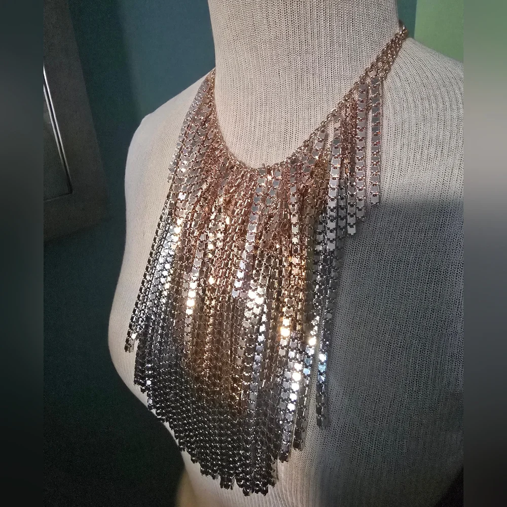 Strikingly Bold Tri-color Fringe Statement Necklace